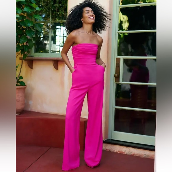 Express Pants - Express Strapless Pleated Wide Leg Jumpsuit